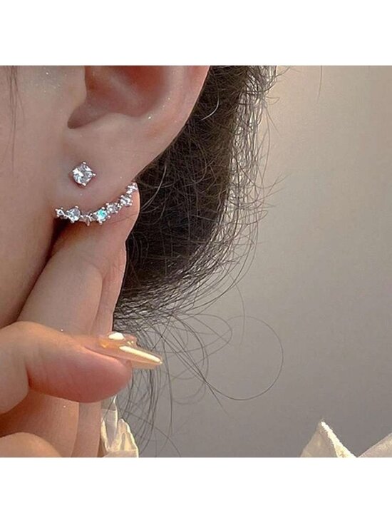 Jewelry - Silver Rhinestone Jacket Stud Earrings